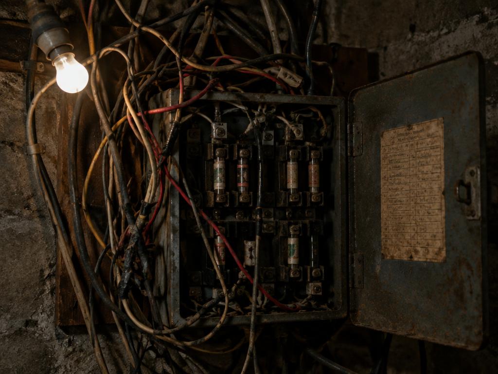 Overloaded fuse box with no ground-fault protection
