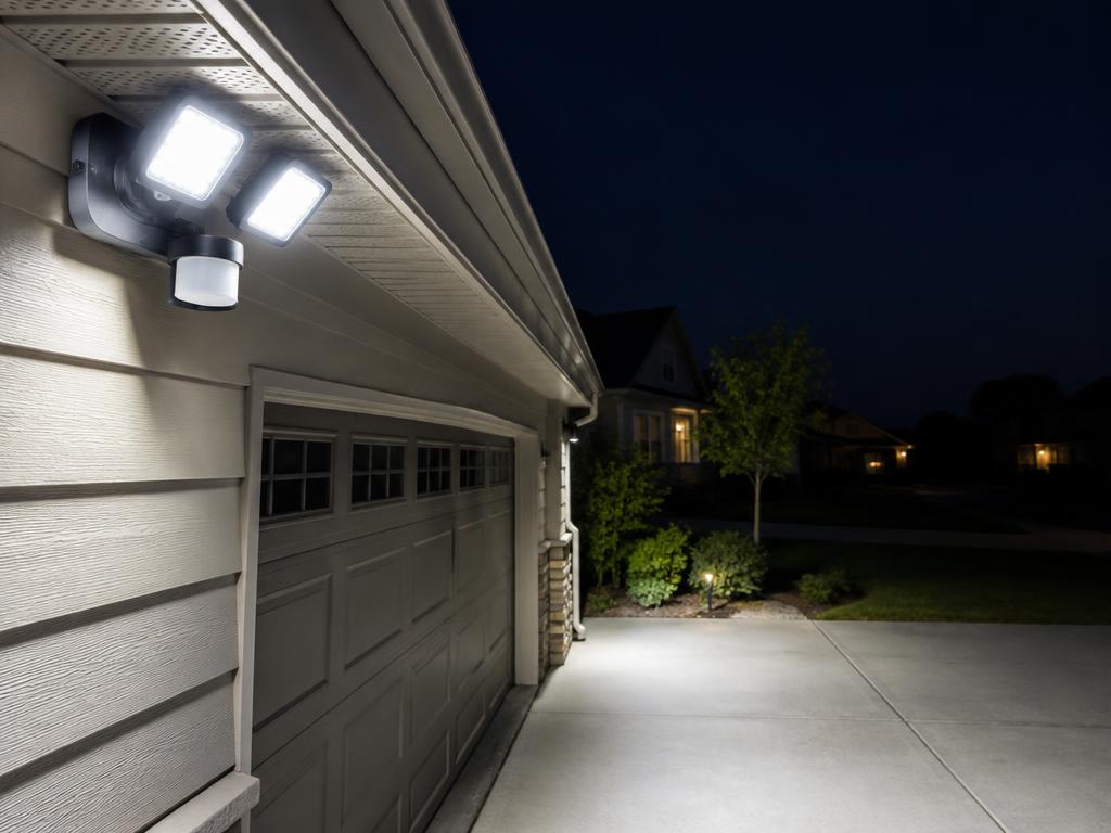 LED flood and security lights with motion sensor coverage