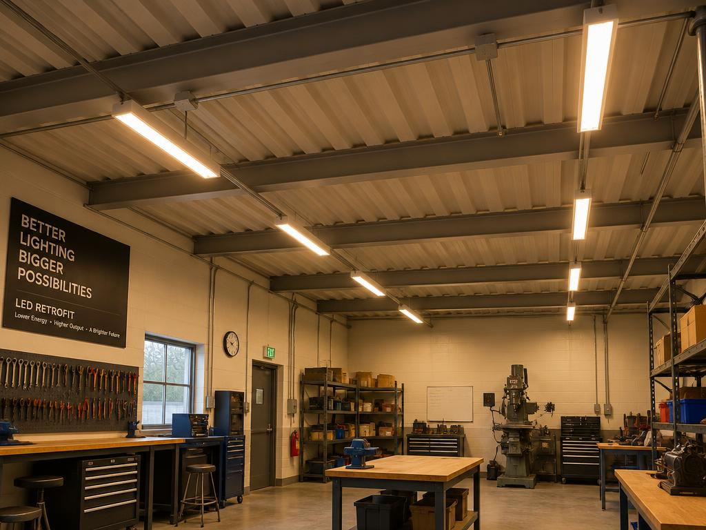 Workshop LED retrofit, 240 fixtures