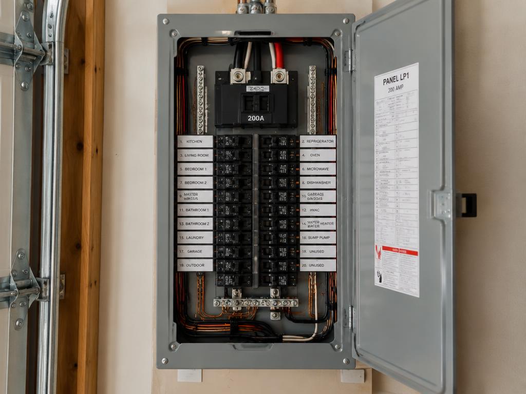 200 amp residential panel upgrade with labeled circuit directory