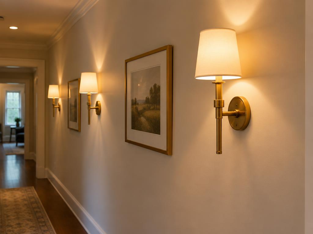 Hallway wall light sconces wired to a dimmer control