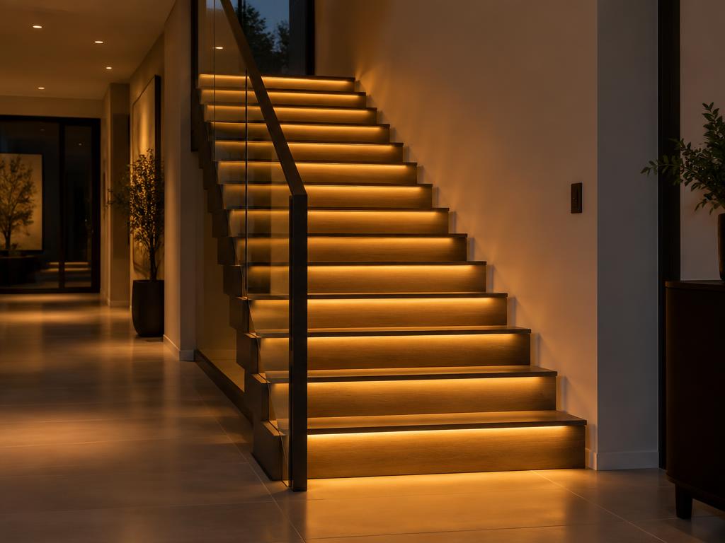 Recessed stair step lights with automatic night sensor