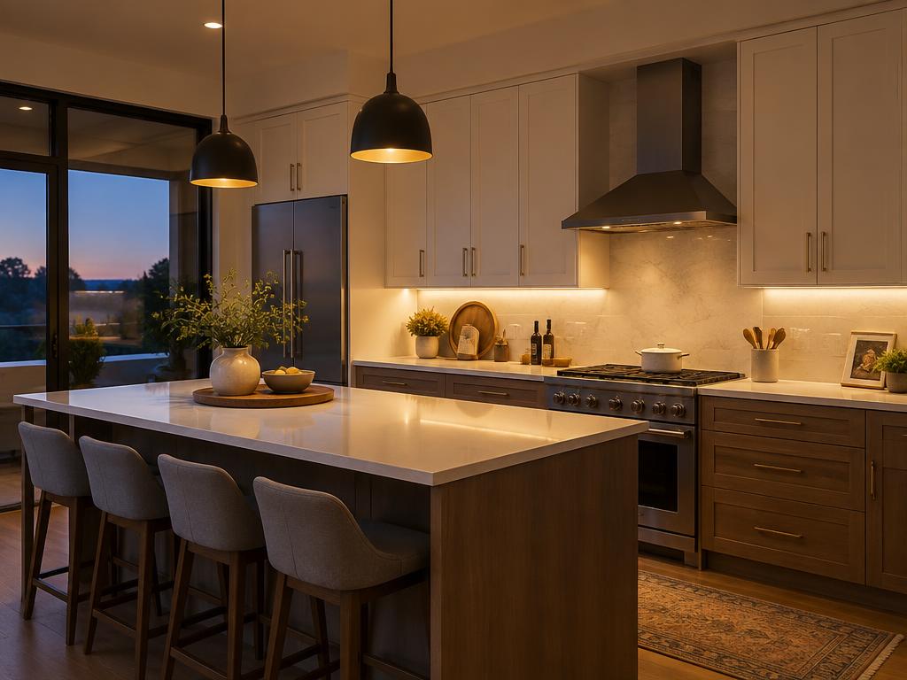 Kitchen under-cabinet LED lighting on a dimmer control