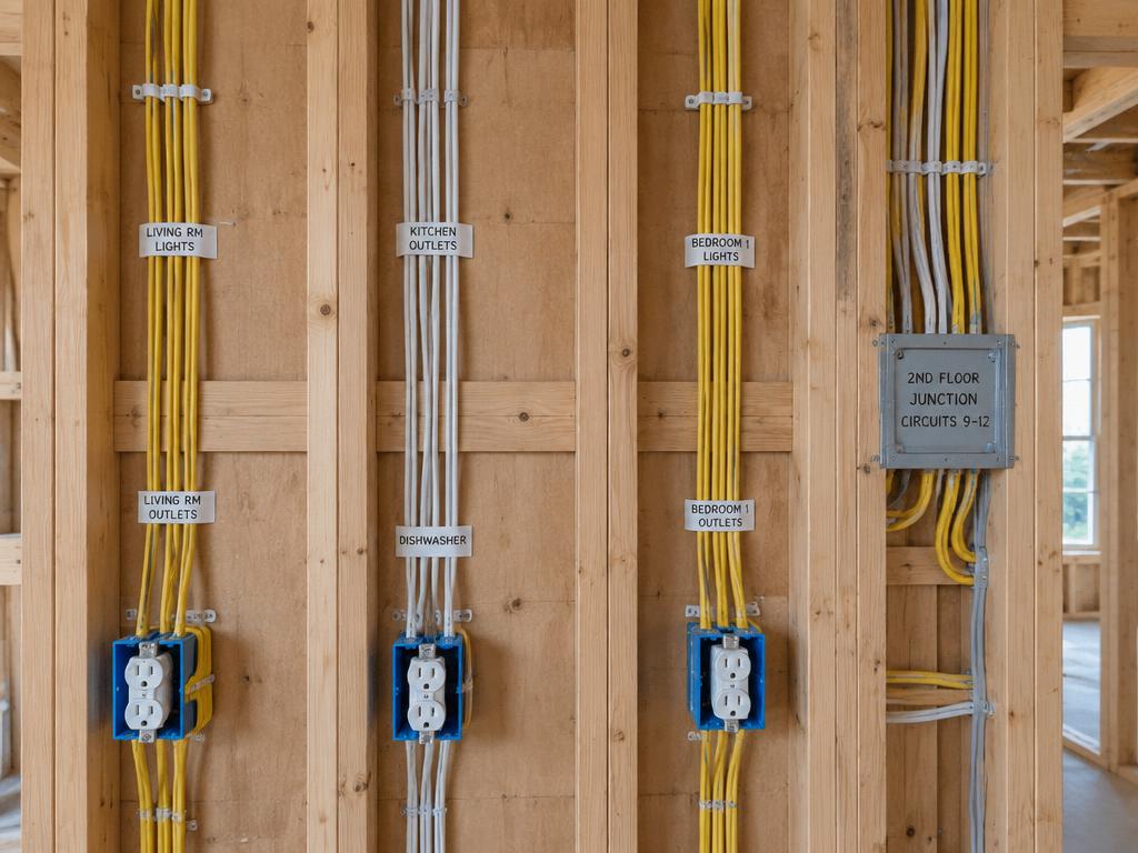 Whole-home rewiring with labeled circuits and new outlet boxes